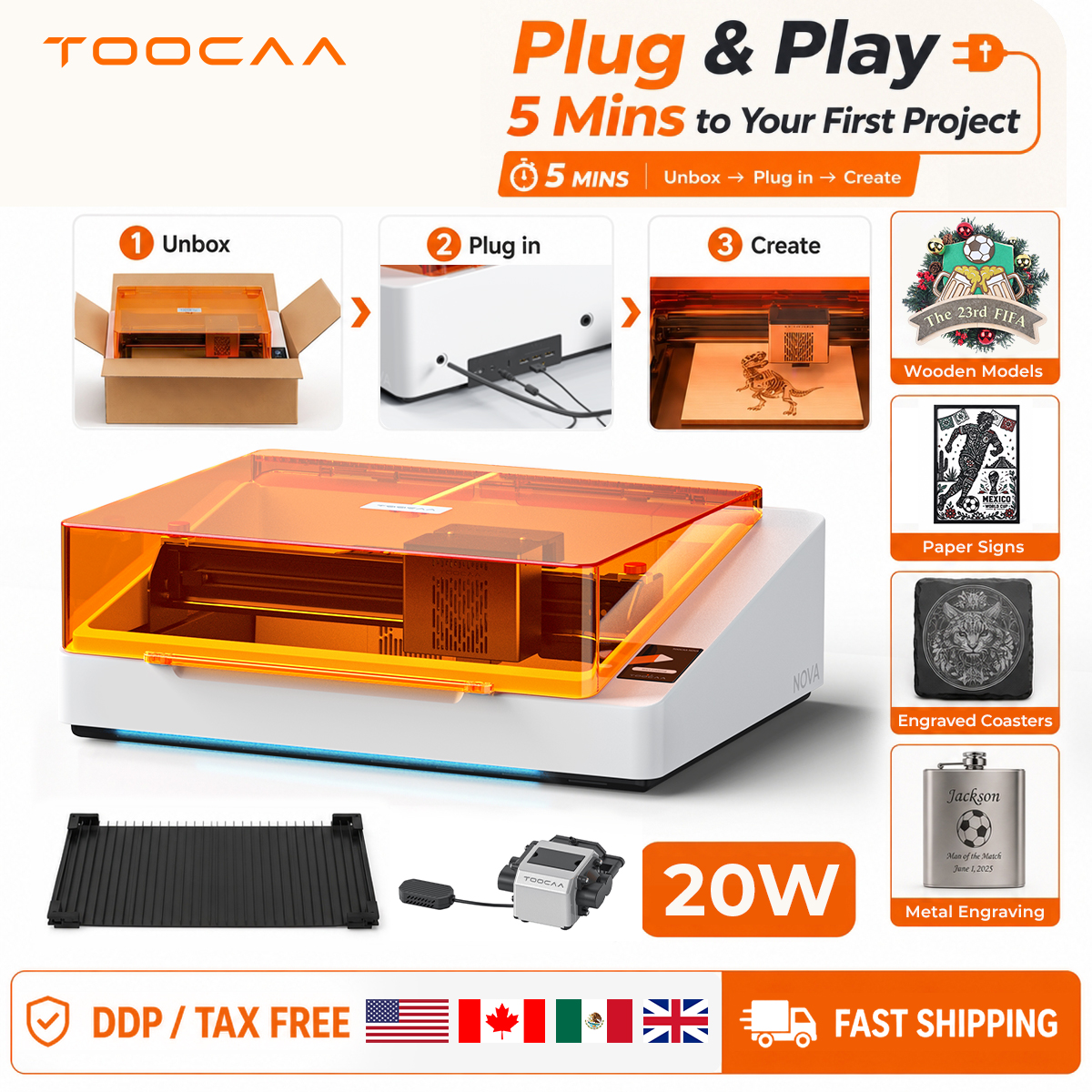 Co2 Laser Engraving Machine - TOOCAA NOVA 20W Beginner-Friendly Laser Engraver